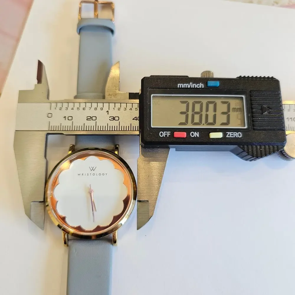 Wristology Women's Quartz Watch 38mm Gold Case Gray Leather Band, New Battery